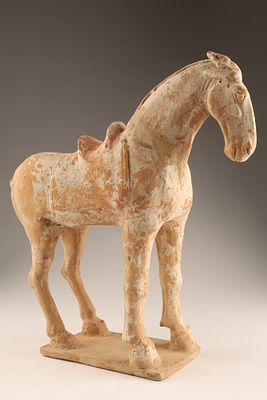 Antique Chinese Terracotta Horse Figure Tang Style. A Chinese terracotta horse figure of the 