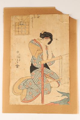 Toyohara Kunichika (1835-1900) Japanese Woodblock Print Bijin at Loom. Japanese ukiyo-e 