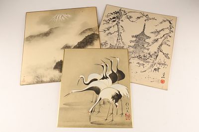 A Collection of Japanese Ink Wash Paintings, Landscapes, Pagodas, Cranes. A Collection of 