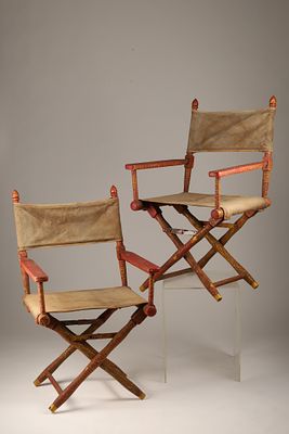 A Pair of Mid Century Campaign Style Painted Director's Chairs, a classic folding X frame 