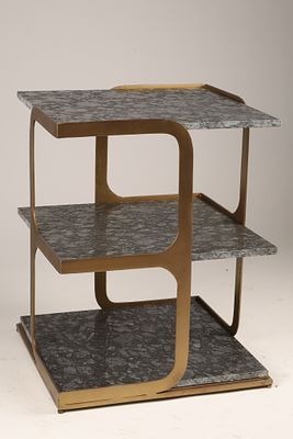 Modernist Three Tier Brass and Granite Side Table. A three-tiered modern accent table / side 