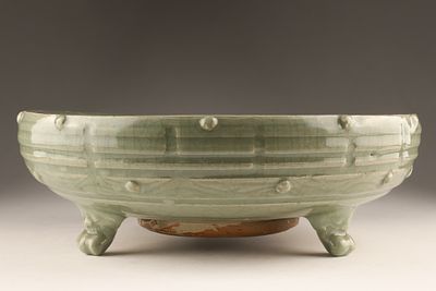 Chinese Longquan Celadon Glaze Tripod Censor, Late Ming Period. A Chinese Longquan 