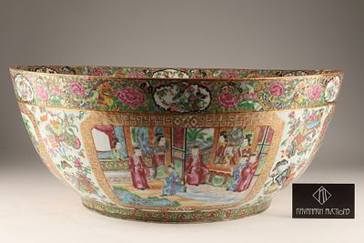 Very Large 19th C Chinese Export Famille Rose Porcelain Punch Bowl. A 19th-century antique 