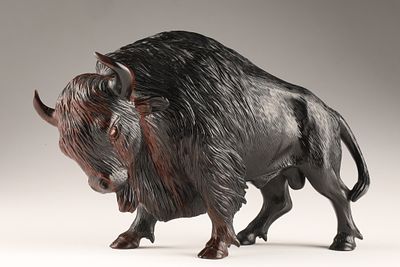 Erwin Klein German Carved Obsidian Figure European Bison. Erwin Klein (Idar-Oberstein, Germany 