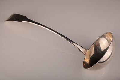 19th C Francois Sasseville Quebec Sterling Silver Fiddle Pattern Ladle. An antique sterling 