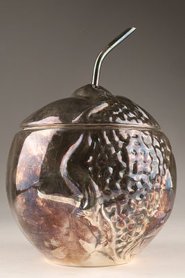 An Italian Modernist Pomegranate Ice Bucket by Teghini Firenze. Silver plated and insulated 