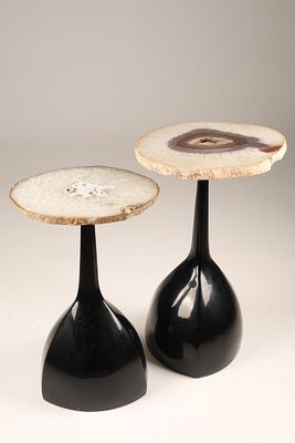 Manner Philippe Hiquily Pair of Modernist Quille Style Side Tables Agate Specimens. Manner 