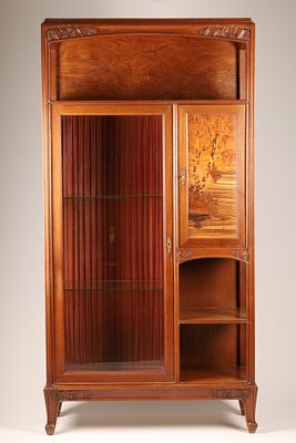 Louis Majorelle Art Nouveau Marquetry Vitrine Display Cabinet. Louis Majorelle (French 
