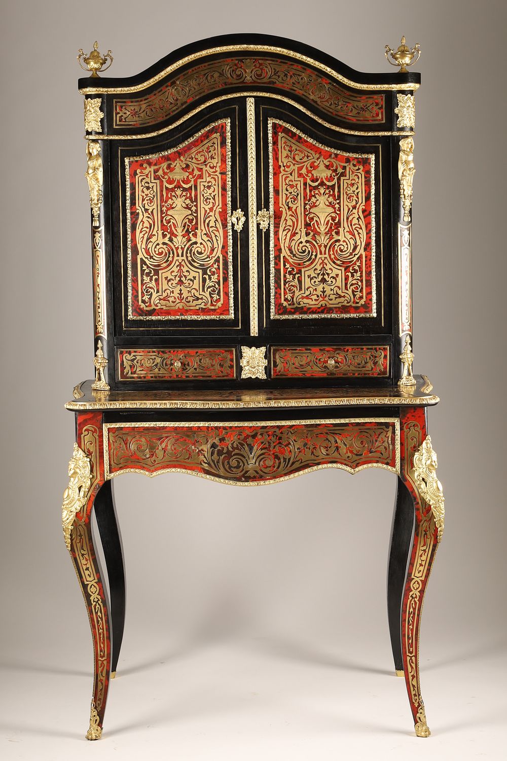Antique French Napoleon III Boulle Marquetry Bonheur du Jour Cabinet. A 19th-century French 