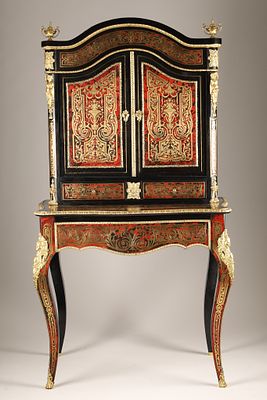Antique French Napoleon III Boulle Marquetry Bonheur du Jour Cabinet. A 19th-century French 