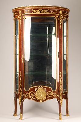 19th C. French Louis XV Style Mahogany Gilt Bronze Vitrine with Marble Top. Fine 19th-century 