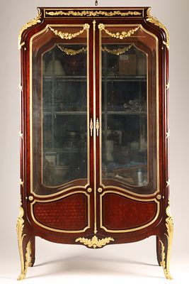 French Louis XV Gilt-bronze Mounted Vitrine Signed Francois Linke. French Louis XV gilt-bronze 