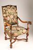 19th C French Louis XIII Style High-back Throne Armchair, Floral Tapestry Upholstery. A Louis Image - 1