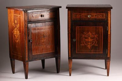 Pair of Lombardy Louis XVI Marquetry Cabinets, possibly Maggiolini, Late 18th C., Castello Ferrari. 