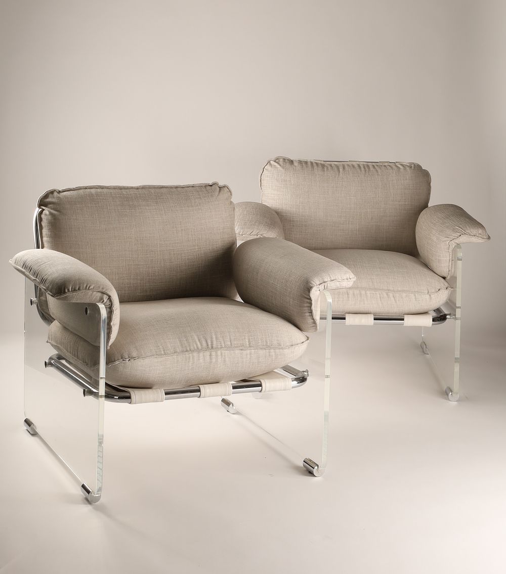 Pair of Modernist Pace Collection ARGENTA Lucite and Chrome Lounge Chairs. Pair of Modernist 
