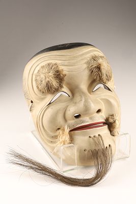 Japanese Noh No Theater Mask Okina Nikushiji-jo Signed. Japanese antique hand carved lacquered 