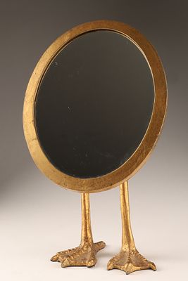 Surrealist Gilt Metal Table Mirror with Bird's Feet Manner Meret Oppenheim. A surrealist Gilt 