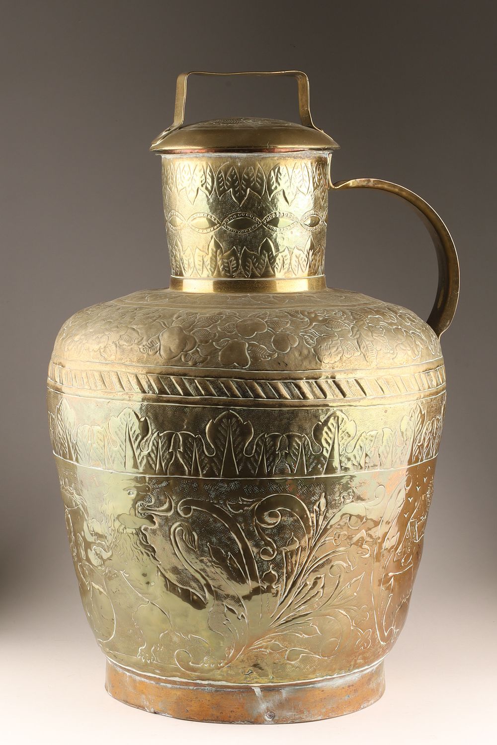 Large Antique Netherlands / Dutch Brass Chased Milk Jug or Jar. Large Antique Netherlands or 