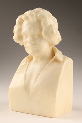 An Alabaster Bust of Ludwig van Beethoven, Goldscheider. An alabaster bust of Ludwig van 