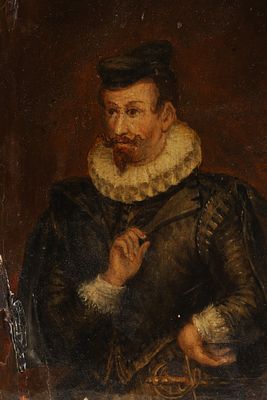 Flemish Baroque Style Oil on Panel Portrait Painting, Man with a Ruff. Oil painting on wood 