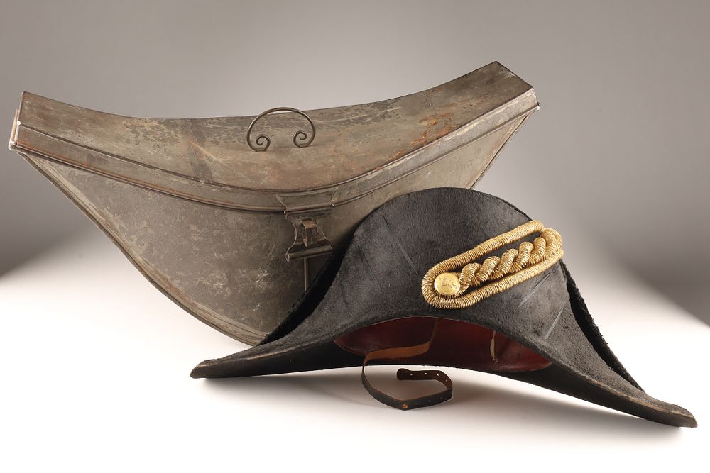 Norwegian Naval Officers Hat C.1870s with Original Toleware Fitted Carrying Case. An antique 