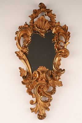 Antique French Gilt Brass Rococo Style Wall Mirror . Antique French Cast Gilt Brass Rococo Style 