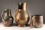 A Group of Antique French Kitchen Hammered Copper Pitchers Pots. Antique French copper jugs Image - 4
