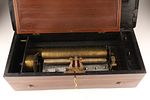 Antique Swiss Cylinder Roll Music Box in Marquetry Box. An antique Swiss cylinder music box Image - 2