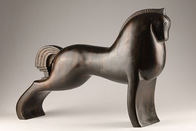 Gio Ponti (Attrib.), Large Stylized Etruscan Horse Sculpture . Large decorative horse sculpture 
