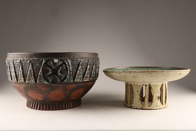 Lot of Mid Century Studio Pottery Centrepiece Bowls, Signed. Lot of Mid Century Studio Pottery 