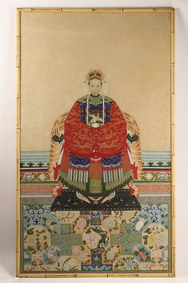 Chinese School 19th C Chinese Ancestor Portrait of a Matriarch. 19th C Chinese Ancestor Portrait 