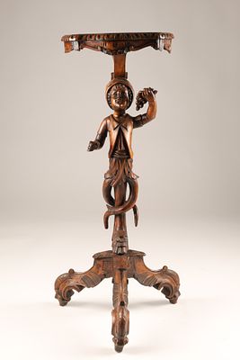19th Century Italian Carved Walnut Torcher with Figural Putti Pedestal. 19th-century Italian 
