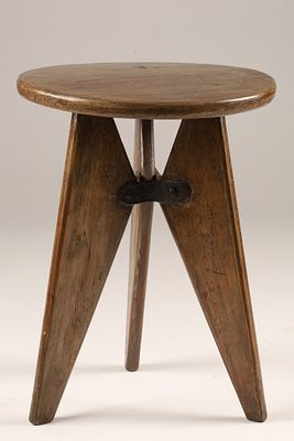 Rare Jean Prouve (attrib.) Solvay 1941 Tripod Wood Stool . Jean Prouve (1901-1984) Attributed 