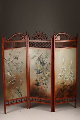 Antique Victorian Aesthetic Movement 3 Panel Hand Painted Room Divider. An antique Victorian 