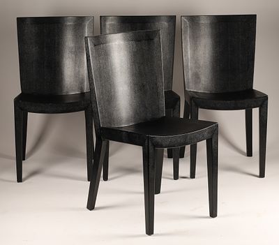 Set of 4 Modernist Jean-Michel Frank Chairs in Lizard Leather by Karl Springer, 1986. Set of 