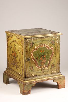 Antique Gilt and Painted Florentine Cabinet Side Table on Bracket Foot. With raised gilt 