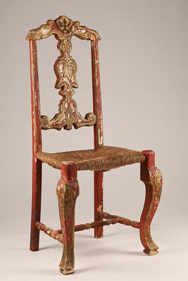 Antique Italian Red Venetian Country or Provincial Side Chair. A Venetian Country or provincial 
