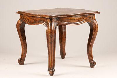 19th C Louis XV French Low Side Table in Carved Walnut, 1800s. An antique French Provincial 
