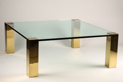 Hollywood Regency Italian 1970s Glass and Brass Coffee Table by Cidue Attr. Willy Rizzo. A 
