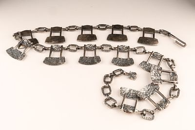 Rare Robert Larin Brutalist Modernist Pewter Chain Link Belt. Rare modernist belt designed by 