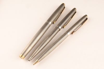 Set Parker 75 Cisele Sterling Grid Pattern Fountain Pen Ballpoint And Pencil . Set of iconic 