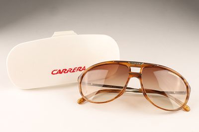 Vintage Italian Carrera Aviator Sunglasses in Carrera Protective Case. A pair of vintage Italian 