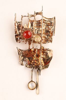 Frank and Regine Juhls Brutalist Tundra Sterling Silver Brooch. A striking mid-century modernist 