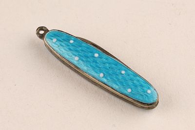 Victorian Miniature Turquoise Enamel Polka Dots Penknife Pendant. An antique Victorian-era 