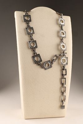Robert Larin Style Brutalist Pewter Square Circles Chain Belt, measuring 37 inches