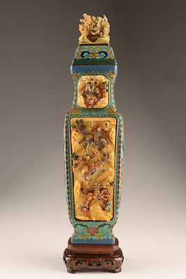 Chinese Cloisonne Urn Inset Hand Carved Bone Panels Warriors . Chinese cloisonne covered urn of 