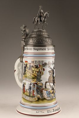 German Cavalry Regimental Porcelain Lithophane Beer Stein. A German Cavalry Regimental Stein 