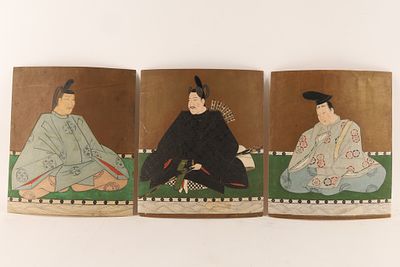 Antique Japanese Edo Period Triptych Drawings of Immortal Poets (Sanjurokkasen) . A matching 