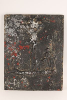 1823 Cast Iron Crucifixion Devotional Plaque French or Belgian School, dated 10 / 1823. Cast 