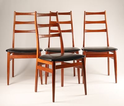 Set 4 1960s MCM Danish Modern Teak Ladderback Dining Chairs. A set of 4 vintage mid-century 